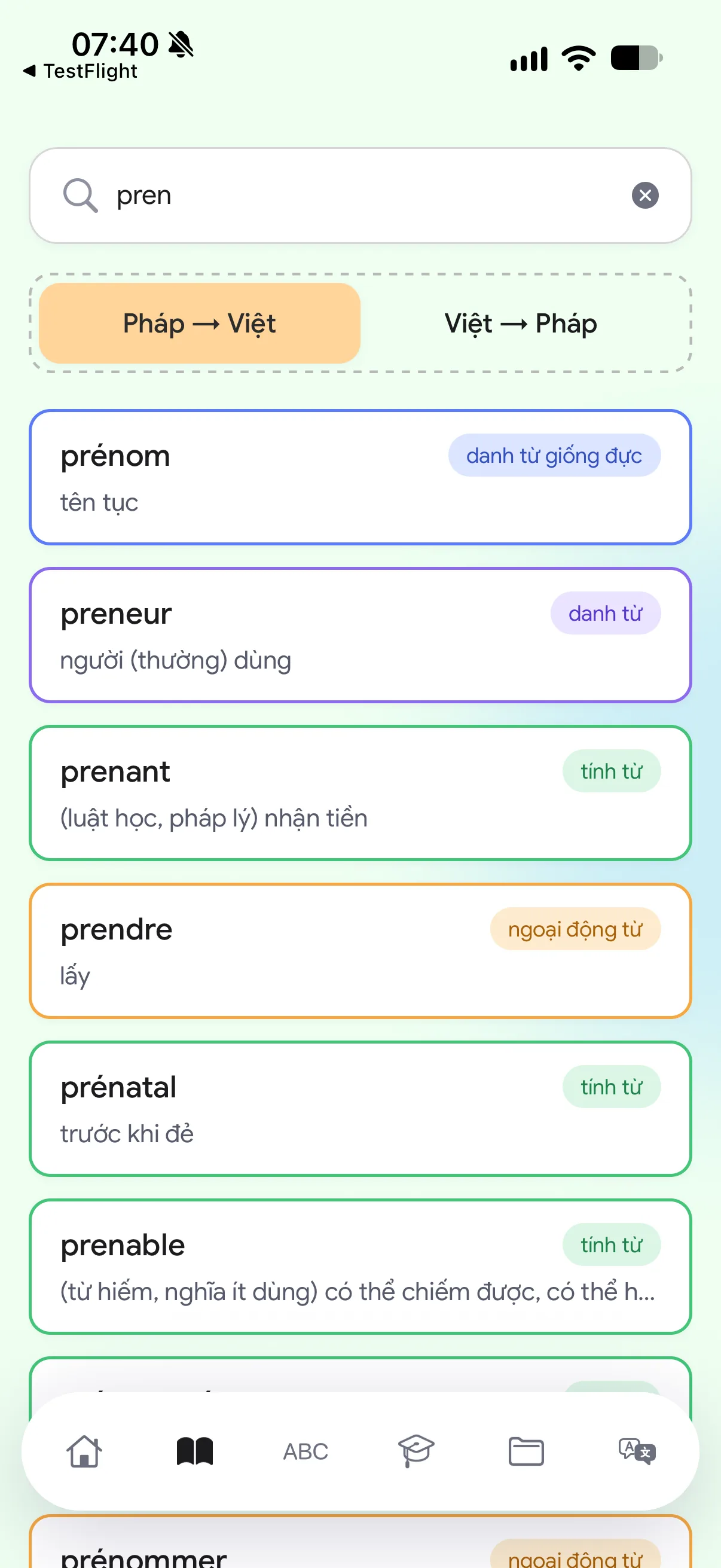 Dictionary search results