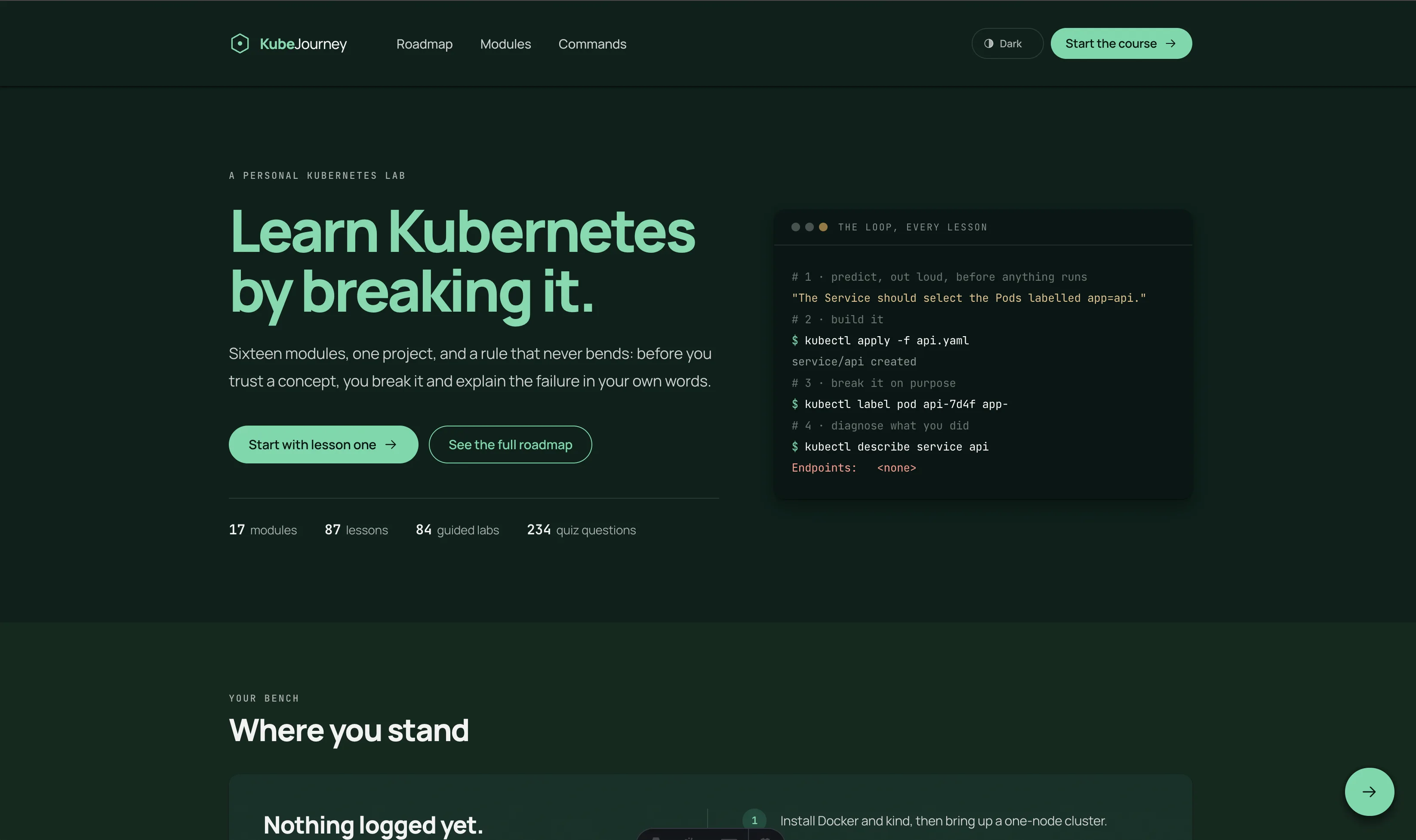 KubeLearning landing page